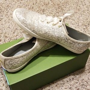 Kate Spade glitter shoes cream